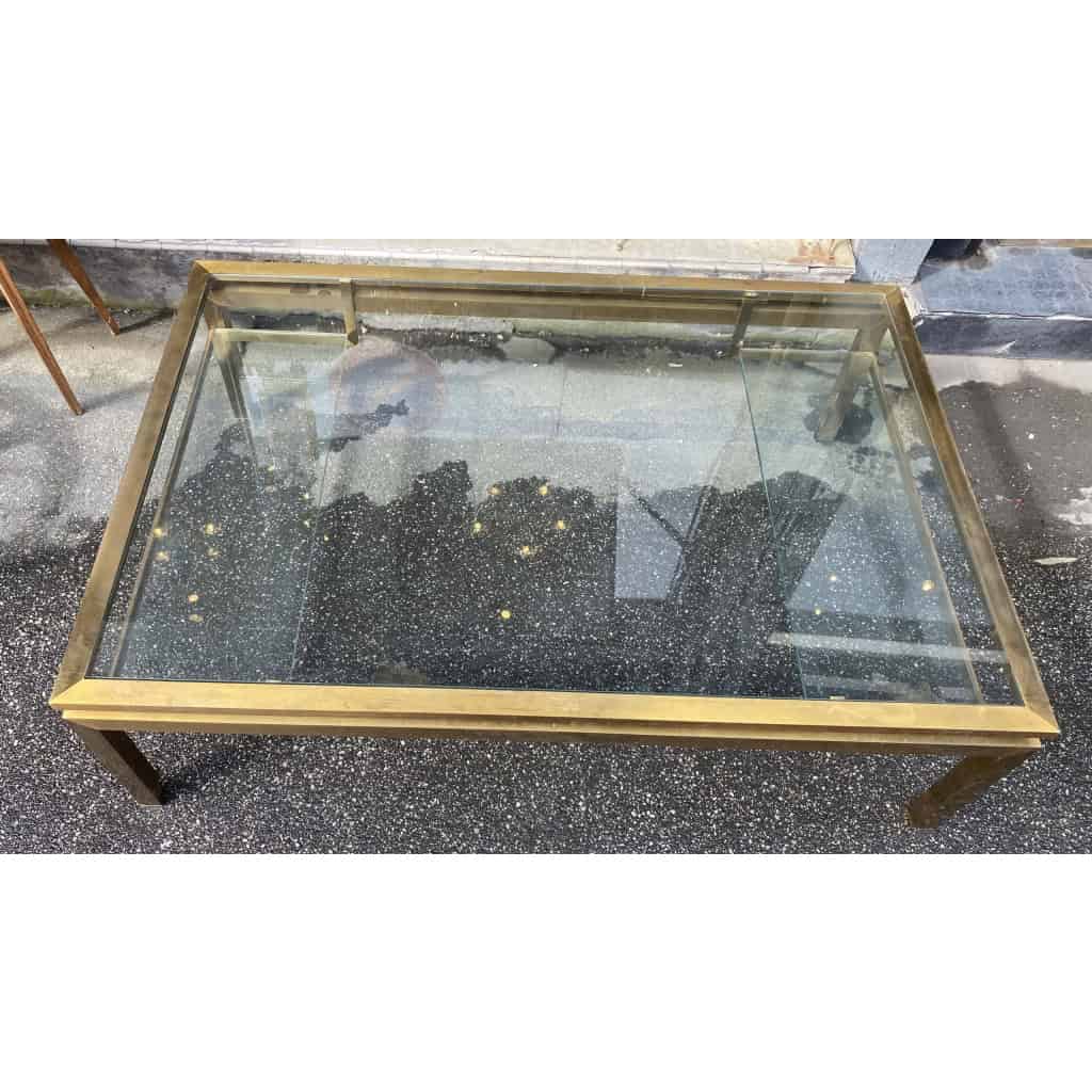 1970′ Table Basse Rectangulaire Guy Lefevre Pour Jansen En Laiton Et Vitres