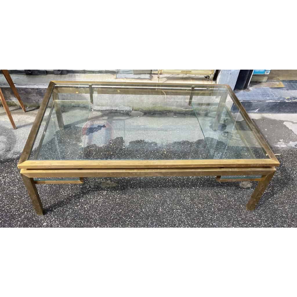 1970′ Table Basse Rectangulaire Guy Lefevre Pour Jansen En Laiton Et Vitres