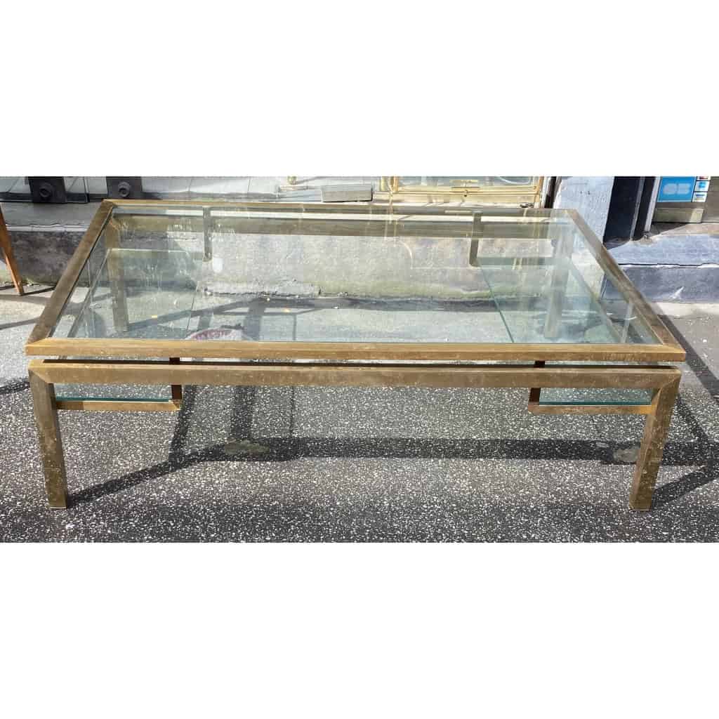 1970′ Table Basse Rectangulaire Guy Lefevre Pour Jansen En Laiton Et Vitres