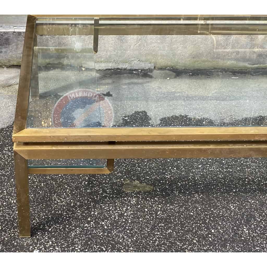 1970′ Table Basse Rectangulaire Guy Lefevre Pour Jansen En Laiton Et Vitres