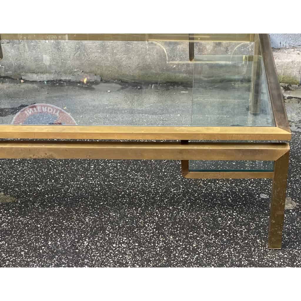 1970′ Table Basse Rectangulaire Guy Lefevre Pour Jansen En Laiton Et Vitres