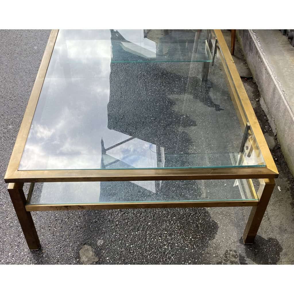 1970′ Table Basse Rectangulaire Guy Lefevre Pour Jansen En Laiton Et Vitres
