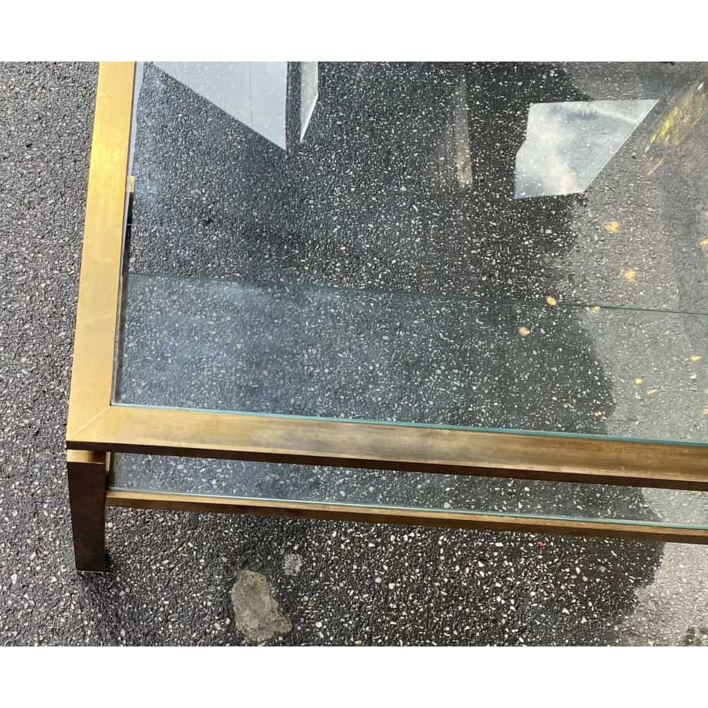 1970′ Table Basse Rectangulaire Guy Lefevre Pour Jansen En Laiton Et Vitres