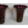 1970′ Paire de Vases Cristal Murano Violine et Or Signés Toso