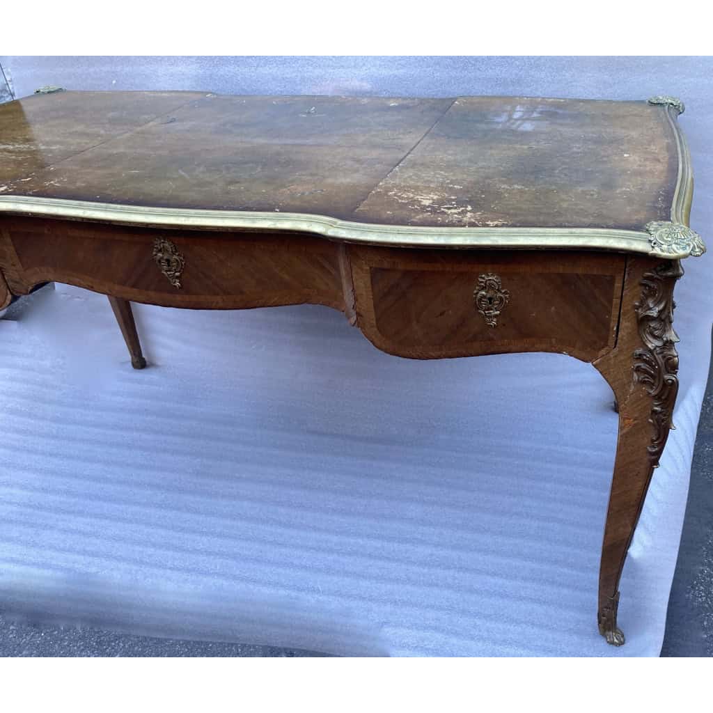 1880/1900 Bureau Plat Napoléon III Forme Arbalète à Restaurer | Biron 1880/1900 Bureau Plat Napoléon III Forme Arbalète à Restaurer