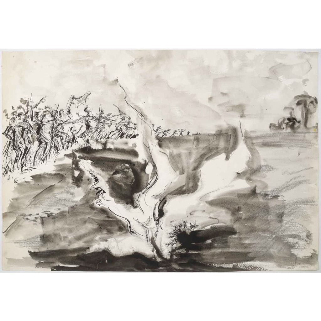 Dessin sur papier à l’encre, la bataille, XXème siècle. | Biron |||||||