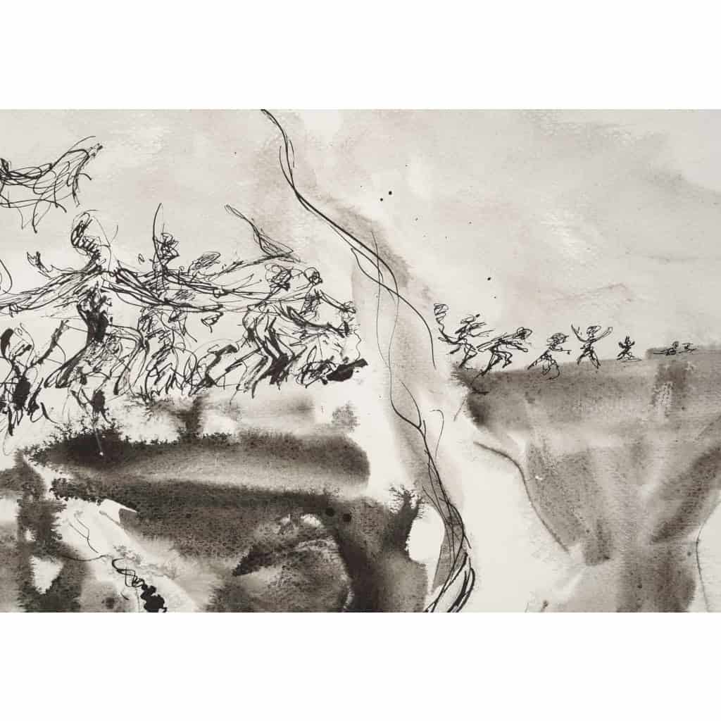 Dessin sur papier à l’encre, la bataille, XXème siècle. | Biron Dessin sur papier à l’encre, la bataille, XXème siècle.