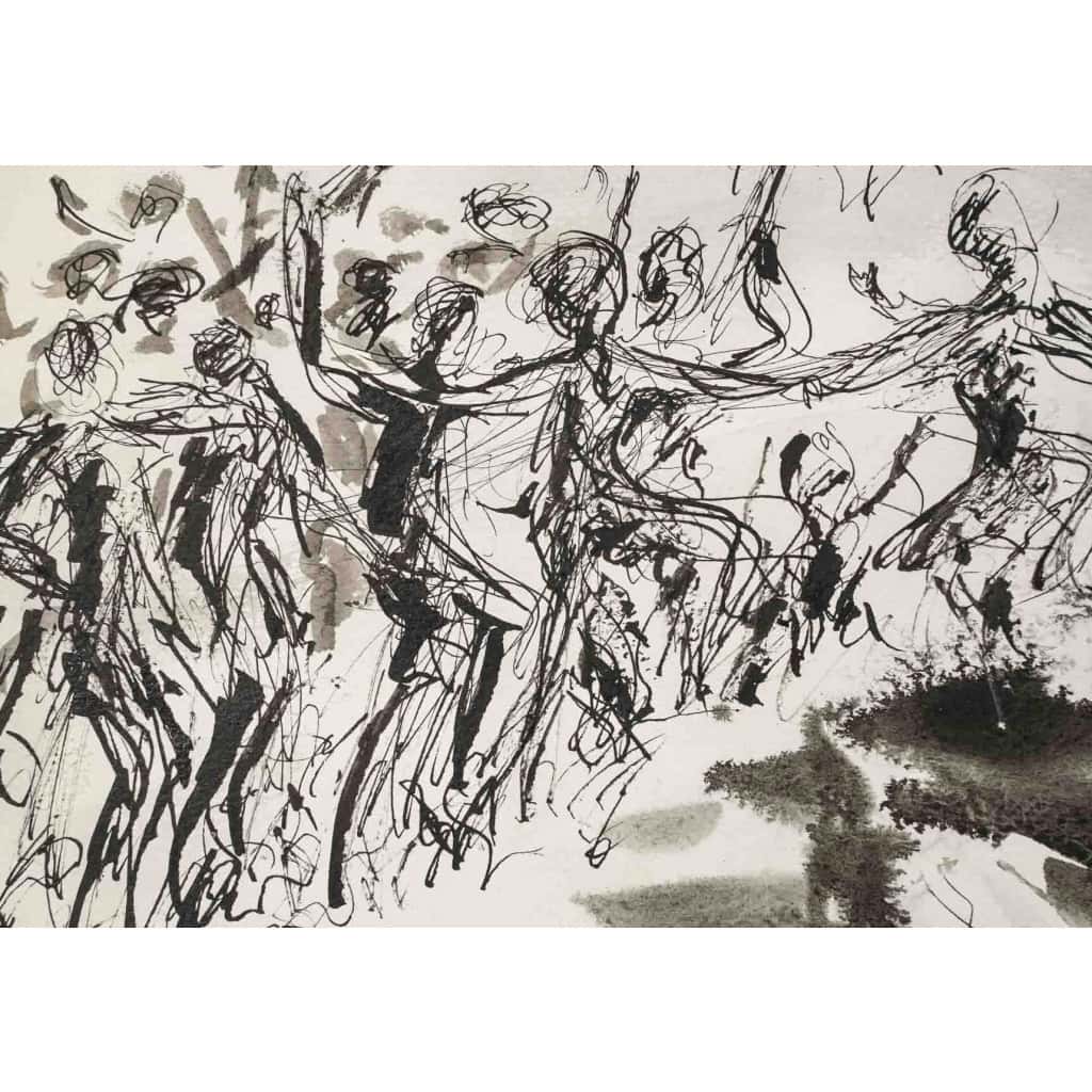 Dessin sur papier à l’encre, la bataille, XXème siècle. | Biron Dessin sur papier à l’encre, la bataille, XXème siècle.