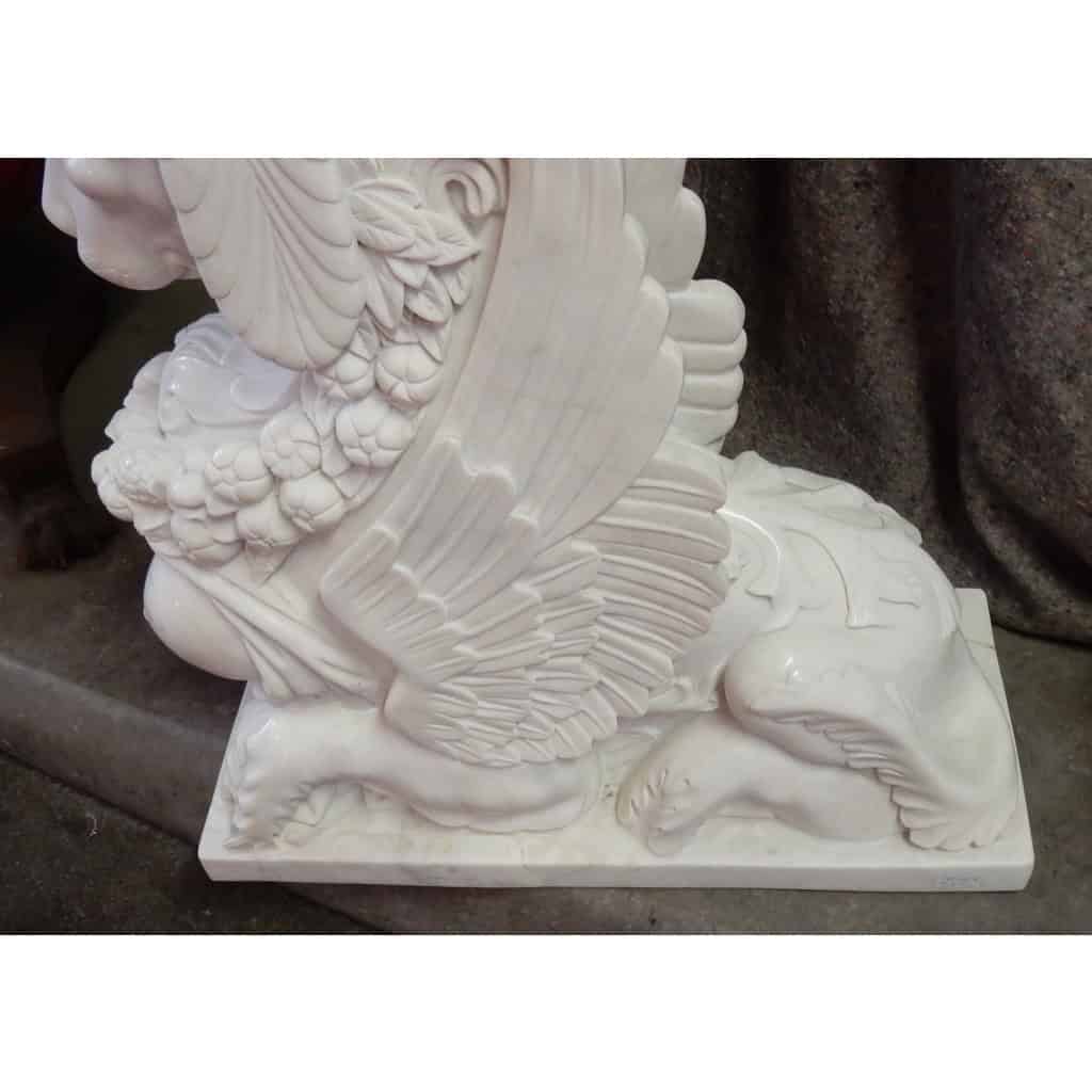1950′ Paire de Sphinges En Marbre Blanc Statuaire | Biron 1950′ Paire de Sphinges En Marbre Blanc Statuaire