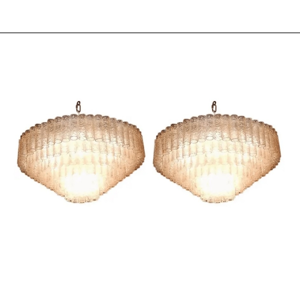 1960/70′ Paire de Lustres Venini Murano Doria Diamètre 74 cm 6 Niveaux 194 Cristaux | Biron |||||||||