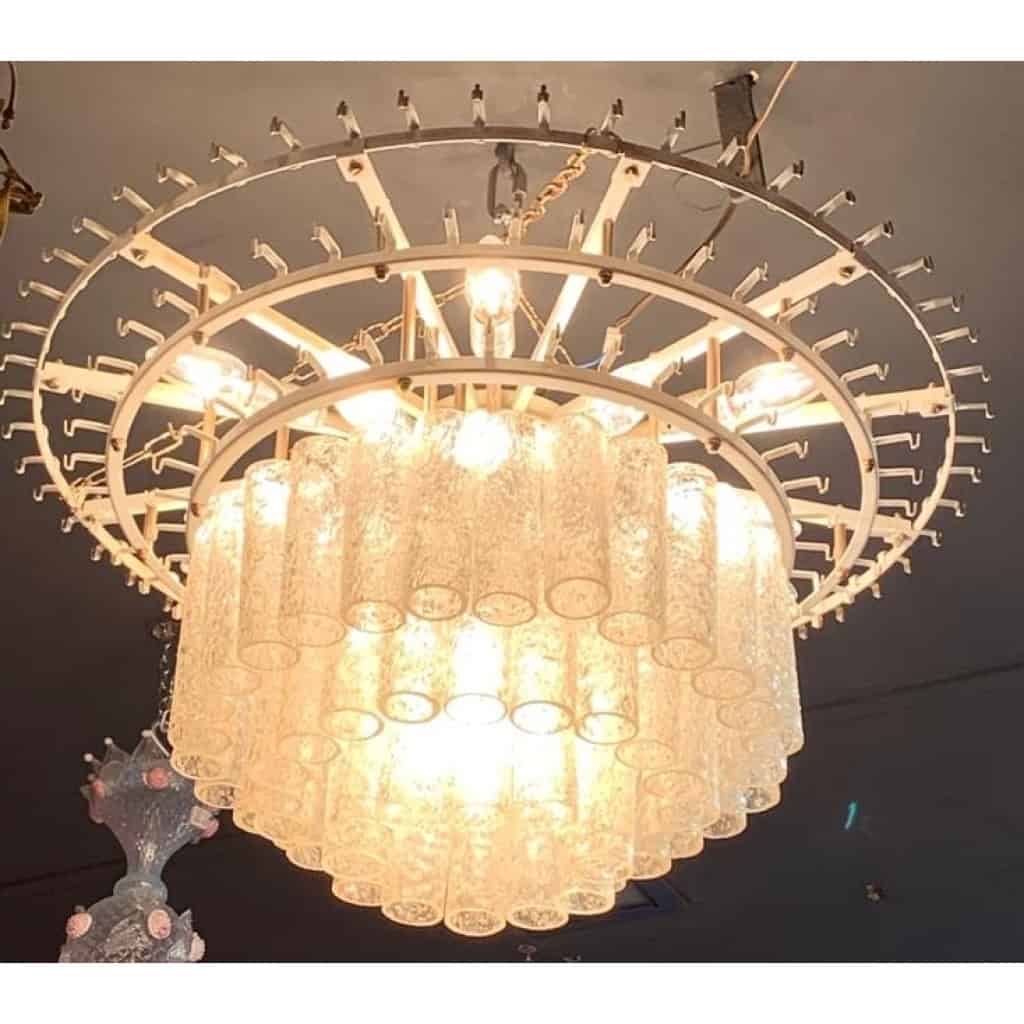 1960/70′ Paire de Lustres Venini Murano Doria Diamètre 74 cm 6 Niveaux 194 Cristaux | Biron 1960/70′ Paire de Lustres Venini Murano Doria Diamètre 74 cm 6 Niveaux 194 Cristaux