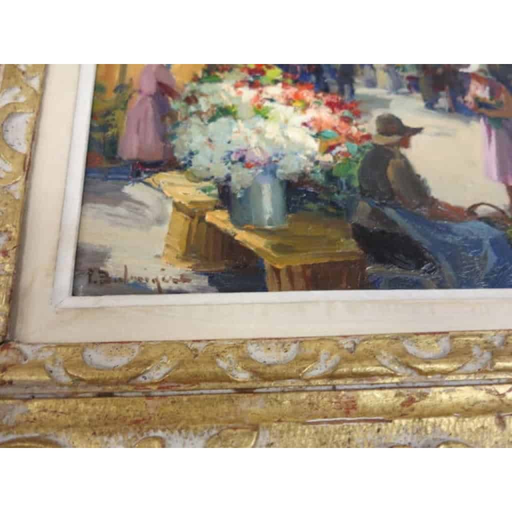 1950′ Tableau “Marché Aux Fleurs” Balmigère