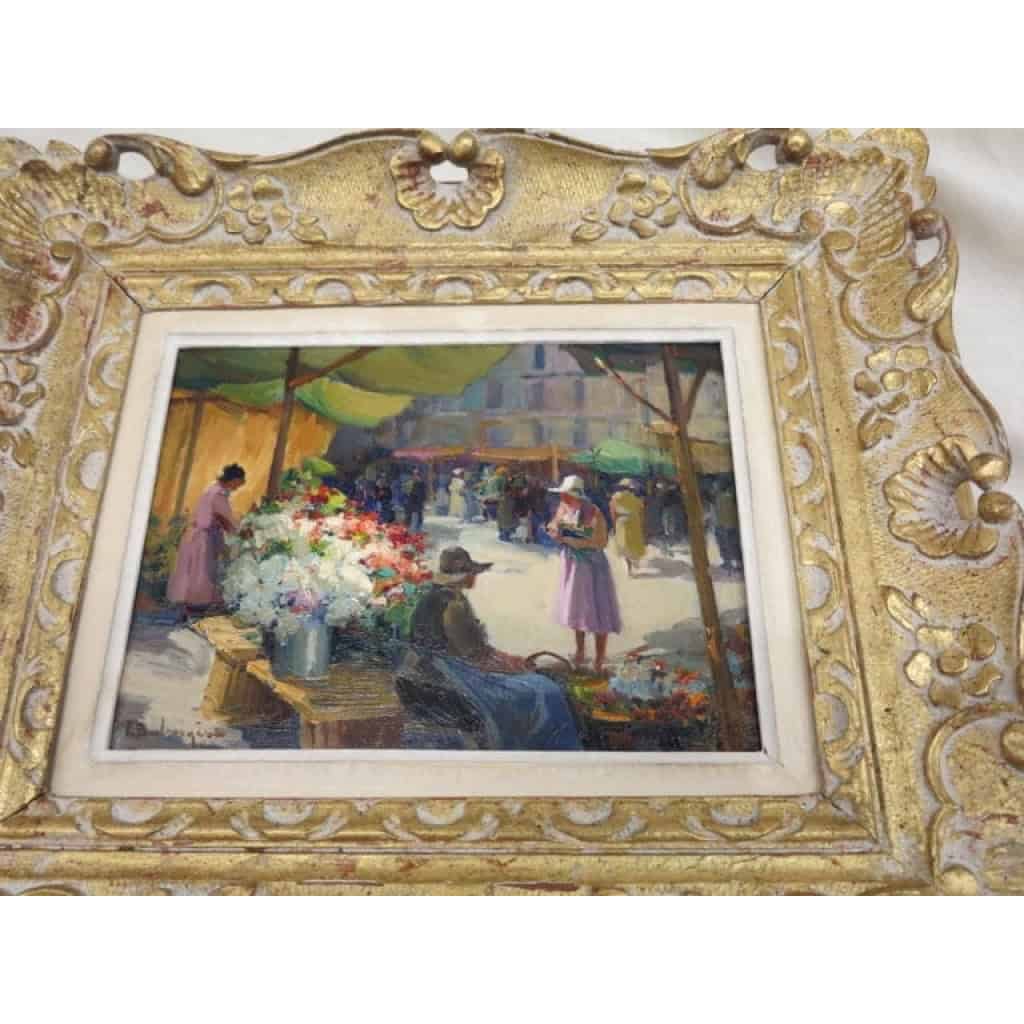 1950′ Tableau “Marché Aux Fleurs” Balmigère
