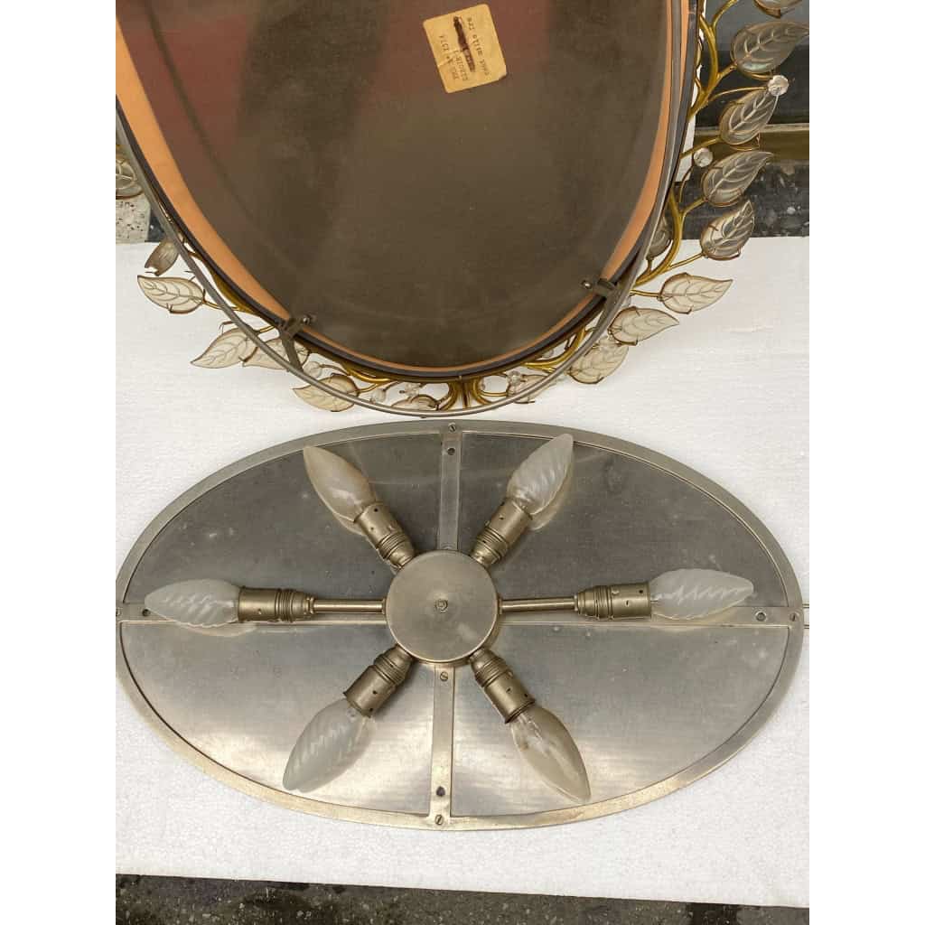 1970′ Miroir Eclairant Ou Applique à Décor de Fleurs Style Maison Baguès Feuilles en Verre 6 Ampoules | Biron 1970′ Miroir Eclairant Ou Applique à Décor de Fleurs Style Maison Baguès Feuilles en Verre 6 Ampoules