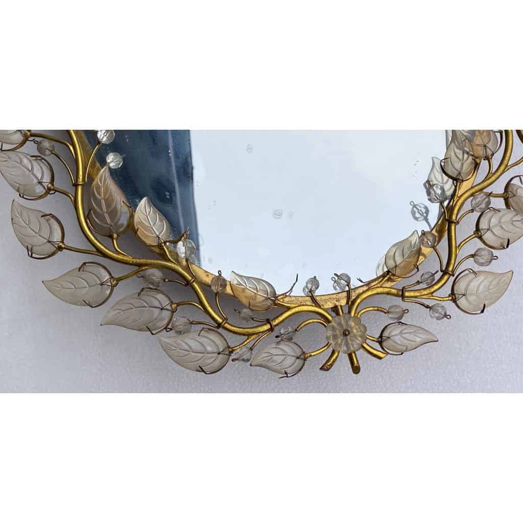 1970′ Miroir Eclairant Ou Applique à Décor de Fleurs Style Maison Baguès Feuilles en Verre 6 Ampoules | Biron 1970′ Miroir Eclairant Ou Applique à Décor de Fleurs Style Maison Baguès Feuilles en Verre 6 Ampoules