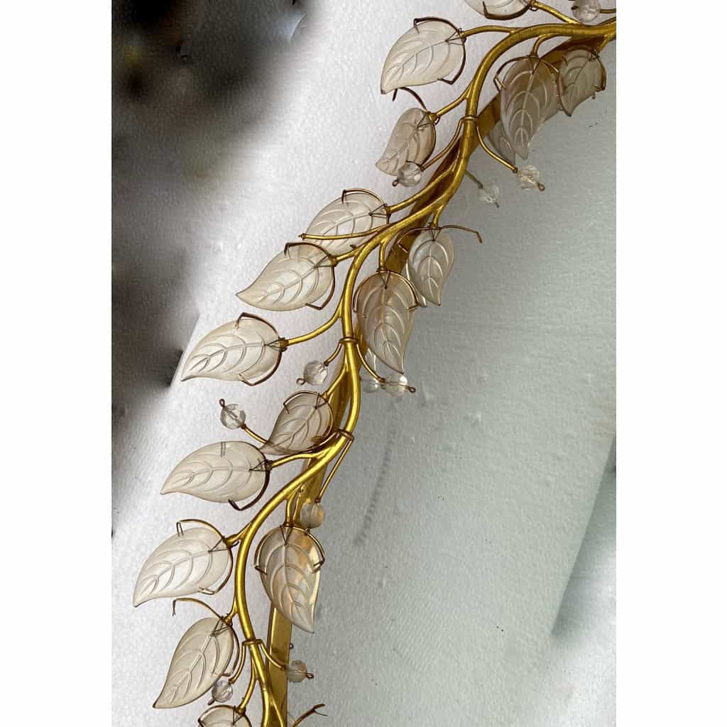 1970′ Miroir Eclairant Ou Applique à Décor de Fleurs Style Maison Baguès Feuilles en Verre 6 Ampoules | Biron 1970′ Miroir Eclairant Ou Applique à Décor de Fleurs Style Maison Baguès Feuilles en Verre 6 Ampoules