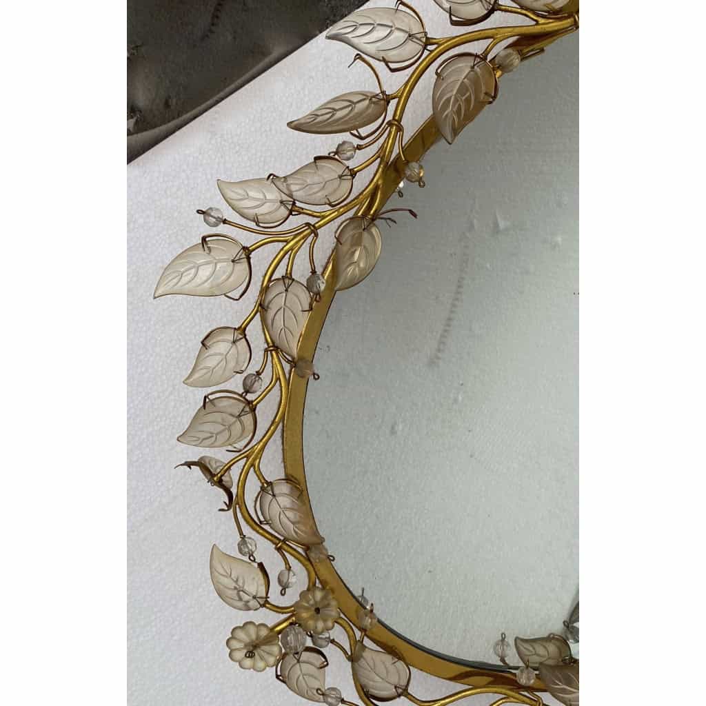 1970′ Miroir Eclairant Ou Applique à Décor de Fleurs Style Maison Baguès Feuilles en Verre 6 Ampoules | Biron 1970′ Miroir Eclairant Ou Applique à Décor de Fleurs Style Maison Baguès Feuilles en Verre 6 Ampoules