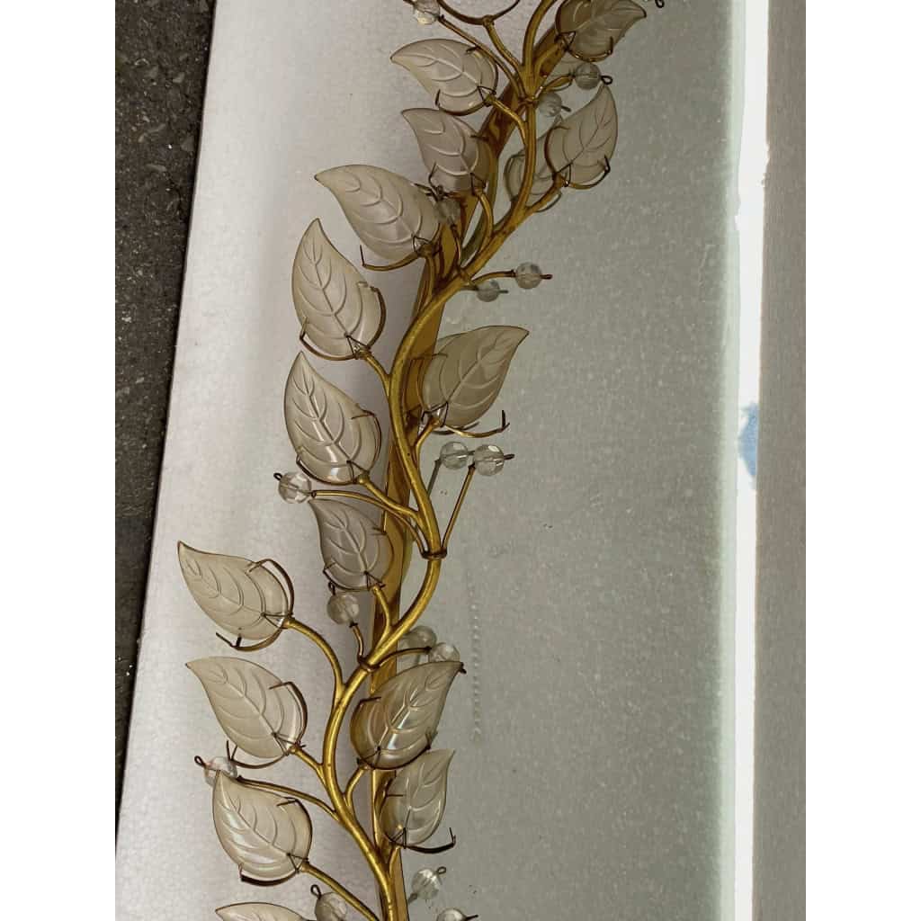 1970′ Miroir Eclairant Ou Applique à Décor de Fleurs Style Maison Baguès Feuilles en Verre 6 Ampoules | Biron 1970′ Miroir Eclairant Ou Applique à Décor de Fleurs Style Maison Baguès Feuilles en Verre 6 Ampoules