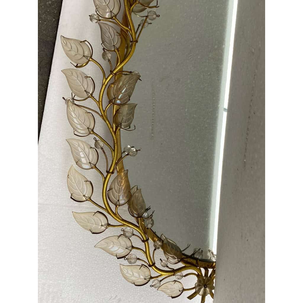 1970′ Miroir Eclairant Ou Applique à Décor de Fleurs Style Maison Baguès Feuilles en Verre 6 Ampoules | Biron 1970′ Miroir Eclairant Ou Applique à Décor de Fleurs Style Maison Baguès Feuilles en Verre 6 Ampoules