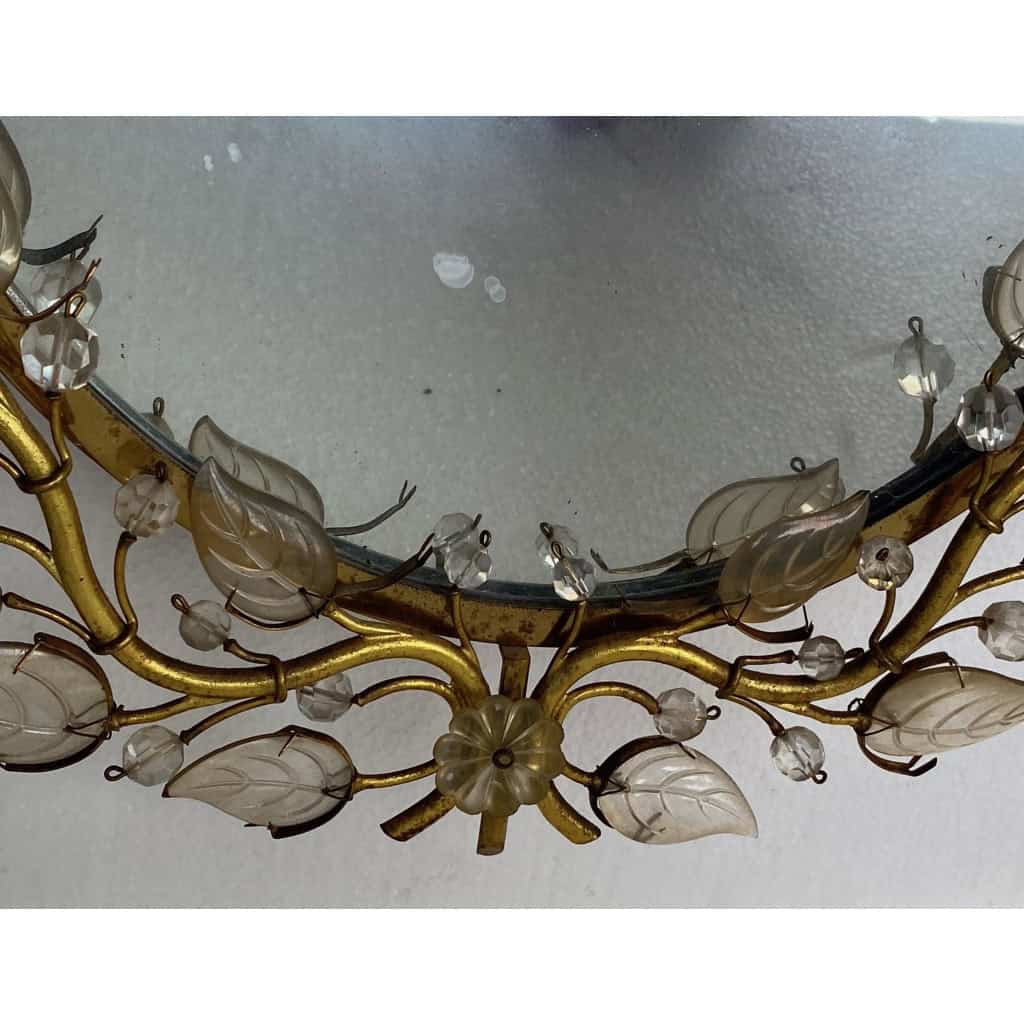 1970′ Miroir Eclairant Ou Applique à Décor de Fleurs Style Maison Baguès Feuilles en Verre 6 Ampoules | Biron 1970′ Miroir Eclairant Ou Applique à Décor de Fleurs Style Maison Baguès Feuilles en Verre 6 Ampoules