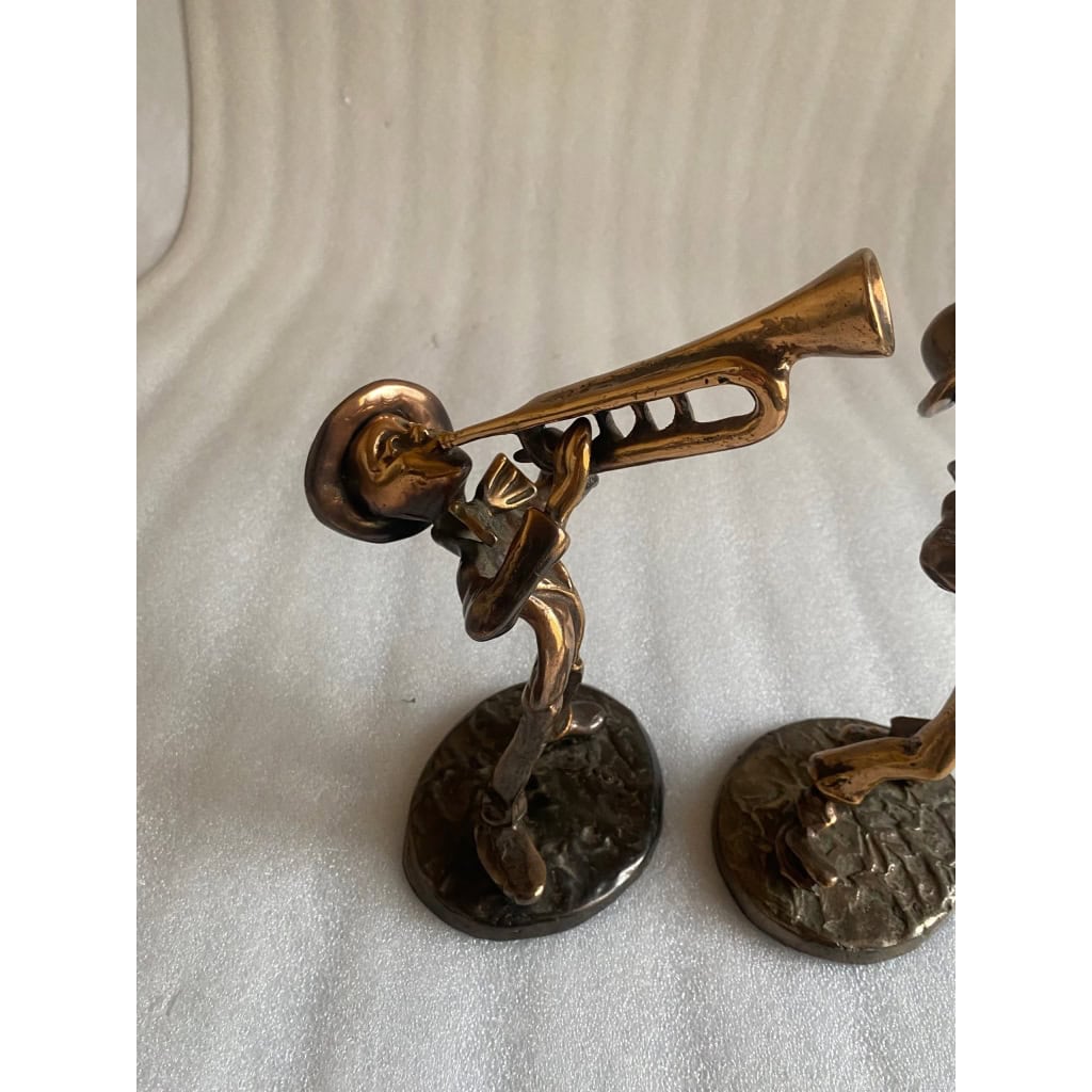 1970/80 Saxophoniste Et Trompettiste En Bronze , Sculptures Signées LOHE | Biron 1970/80 Saxophoniste Et Trompettiste En Bronze , Sculptures Signées LOHE