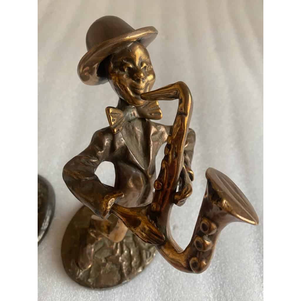1970/80 Saxophoniste Et Trompettiste En Bronze , Sculptures Signées LOHE | Biron 1970/80 Saxophoniste Et Trompettiste En Bronze , Sculptures Signées LOHE