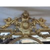 1880′ Miroir Napoléon III à Pare-closes et Médaillon Central Ovale Biseauté, aux Anges, Bois et Stuc Doré feuilles D’Or 12