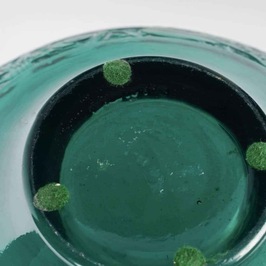 Vase « Aras » verre vert canard patiné blanc René LALIQUE | Biron Vase "Aras" verre vert canard patiné blanc René LALIQUE