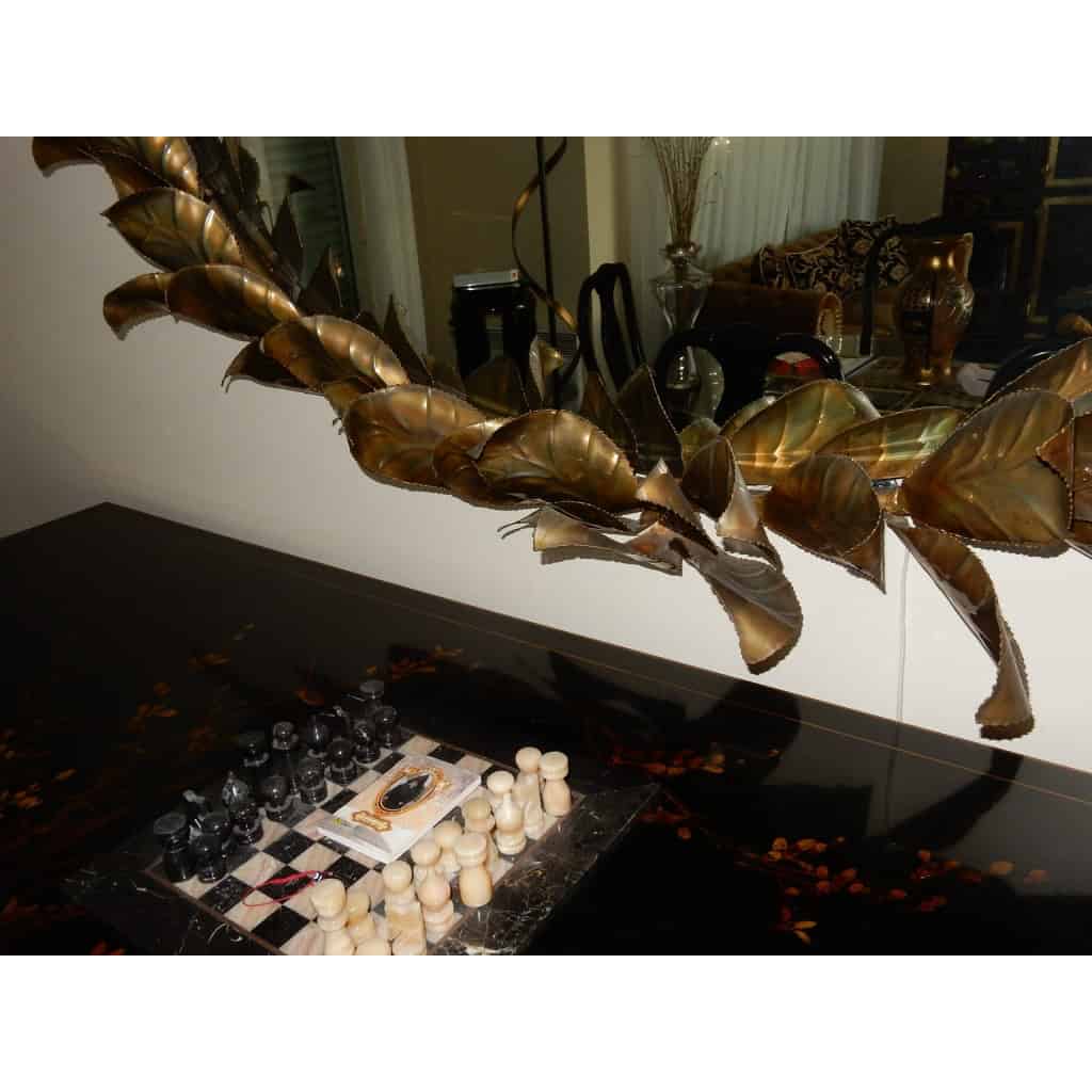 1970/80′ Miroir Éclairant Décor Bambou au Feuillage Style Duval Brasseur Par Barbier Pour Maison Jansen 180 X 140 cm Pièce Unique De Commande | Biron 1970/80′ Miroir Éclairant Décor Bambou au Feuillage Style Duval Brasseur Par Barbier Pour Maison Jansen 180 X 140 cm Pièce Unique De Commande