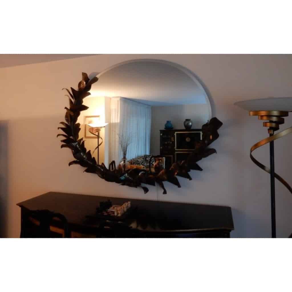 1970/80′ Miroir Éclairant Décor Bambou au Feuillage Style Duval Brasseur Par Barbier Pour Maison Jansen 180 X 140 cm Pièce Unique De Commande | Biron 1970/80′ Miroir Éclairant Décor Bambou au Feuillage Style Duval Brasseur Par Barbier Pour Maison Jansen 180 X 140 cm Pièce Unique De Commande