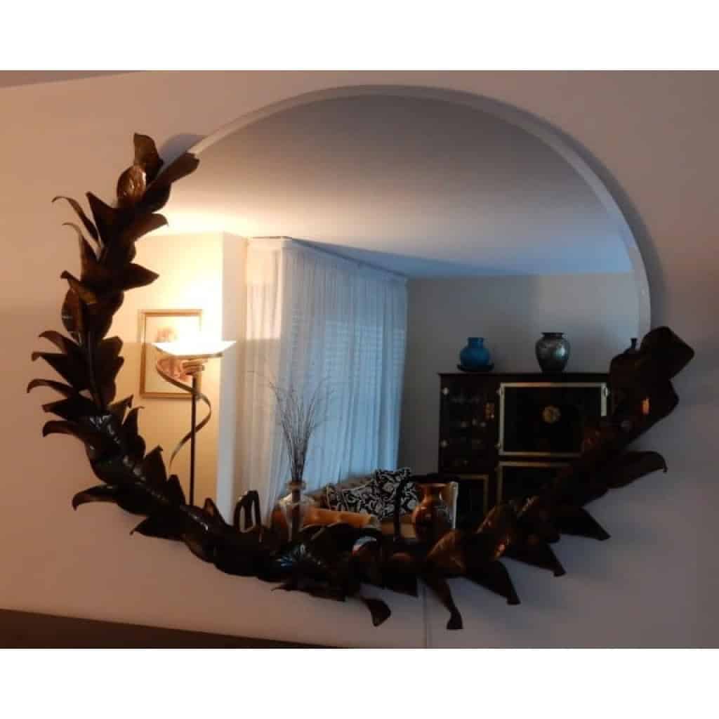1970/80′ Miroir Éclairant Décor Bambou au Feuillage Style Duval Brasseur Par Barbier Pour Maison Jansen 180 X 140 cm Pièce Unique De Commande | Biron 1970/80′ Miroir Éclairant Décor Bambou au Feuillage Style Duval Brasseur Par Barbier Pour Maison Jansen 180 X 140 cm Pièce Unique De Commande