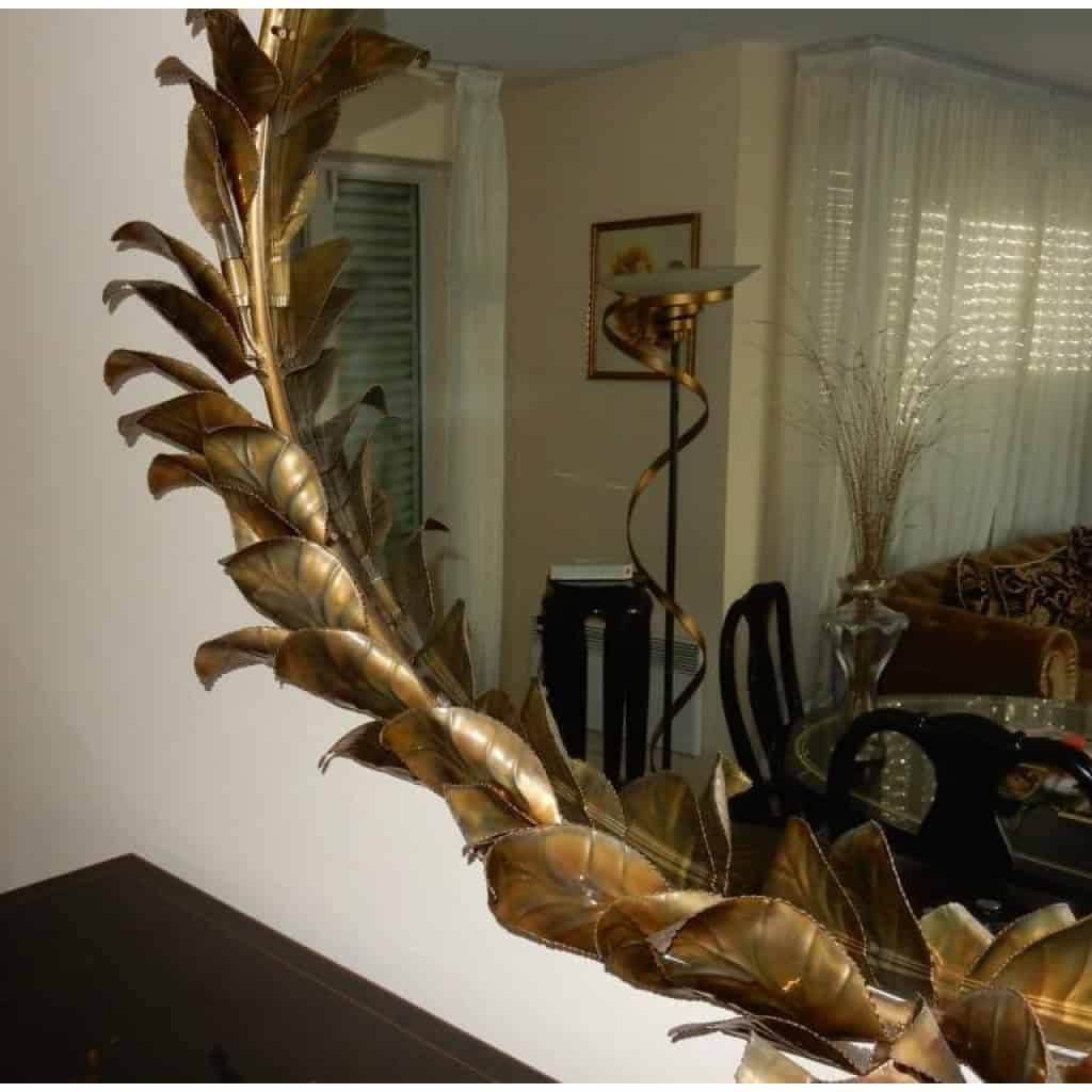1970/80′ Miroir Éclairant Décor Bambou au Feuillage Style Duval Brasseur Par Barbier Pour Maison Jansen 180 X 140 cm Pièce Unique De Commande | Biron 1970/80′ Miroir Éclairant Décor Bambou au Feuillage Style Duval Brasseur Par Barbier Pour Maison Jansen 180 X 140 cm Pièce Unique De Commande