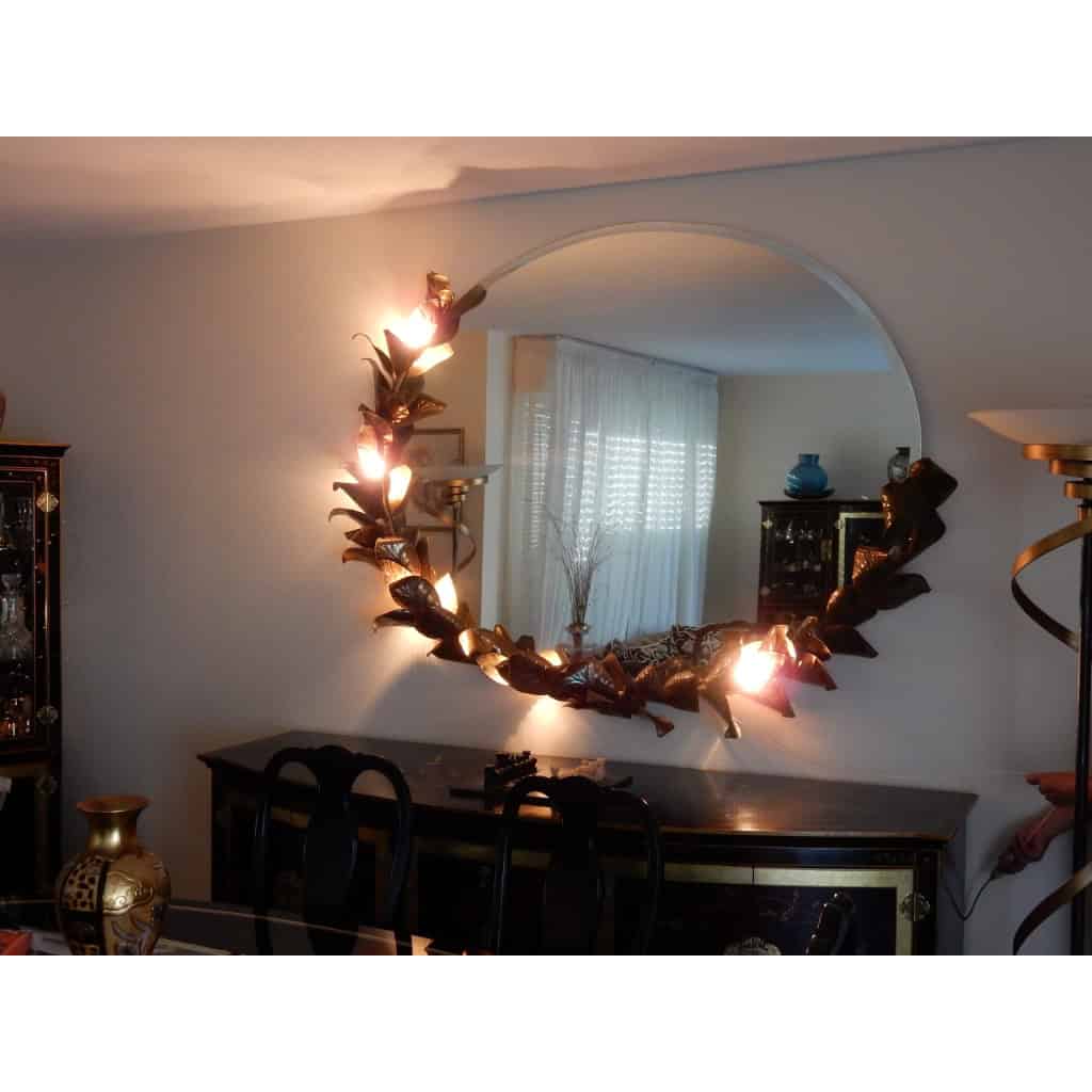 1970/80′ Miroir Éclairant Décor Bambou au Feuillage Style Duval Brasseur Par Barbier Pour Maison Jansen 180 X 140 cm Pièce Unique De Commande | Biron 1970/80′ Miroir Éclairant Décor Bambou au Feuillage Style Duval Brasseur Par Barbier Pour Maison Jansen 180 X 140 cm Pièce Unique De Commande