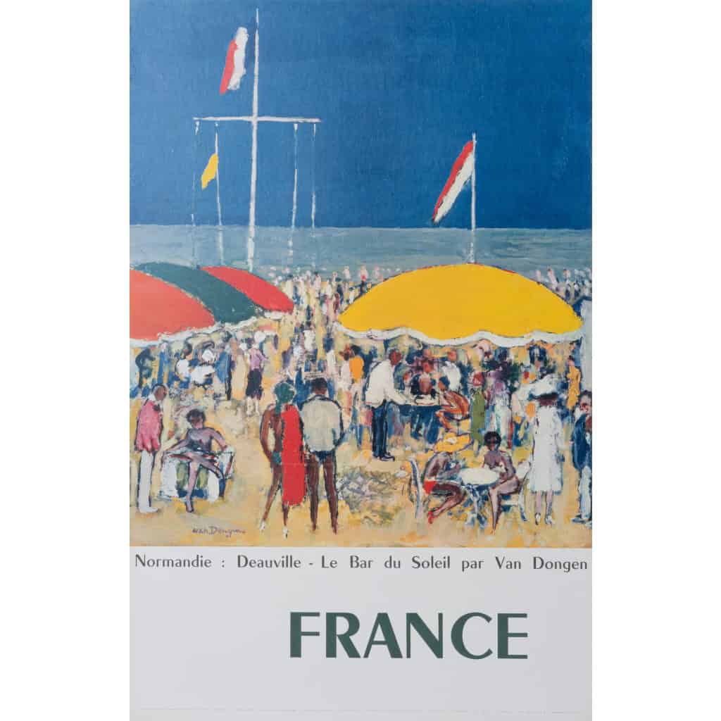 Affiche Originale, Van Dongen, Plage Deauville Normandie, Fauve, Mer Soleil 1960 | Biron ||