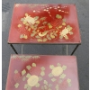 1970′ Série de 3 Tables Gigognes Style Maison Jansen Déco Bambou en Bronze Doré Plateaux avec Laque de Chine Rouge Décor de Paysage avec Oiseau 17