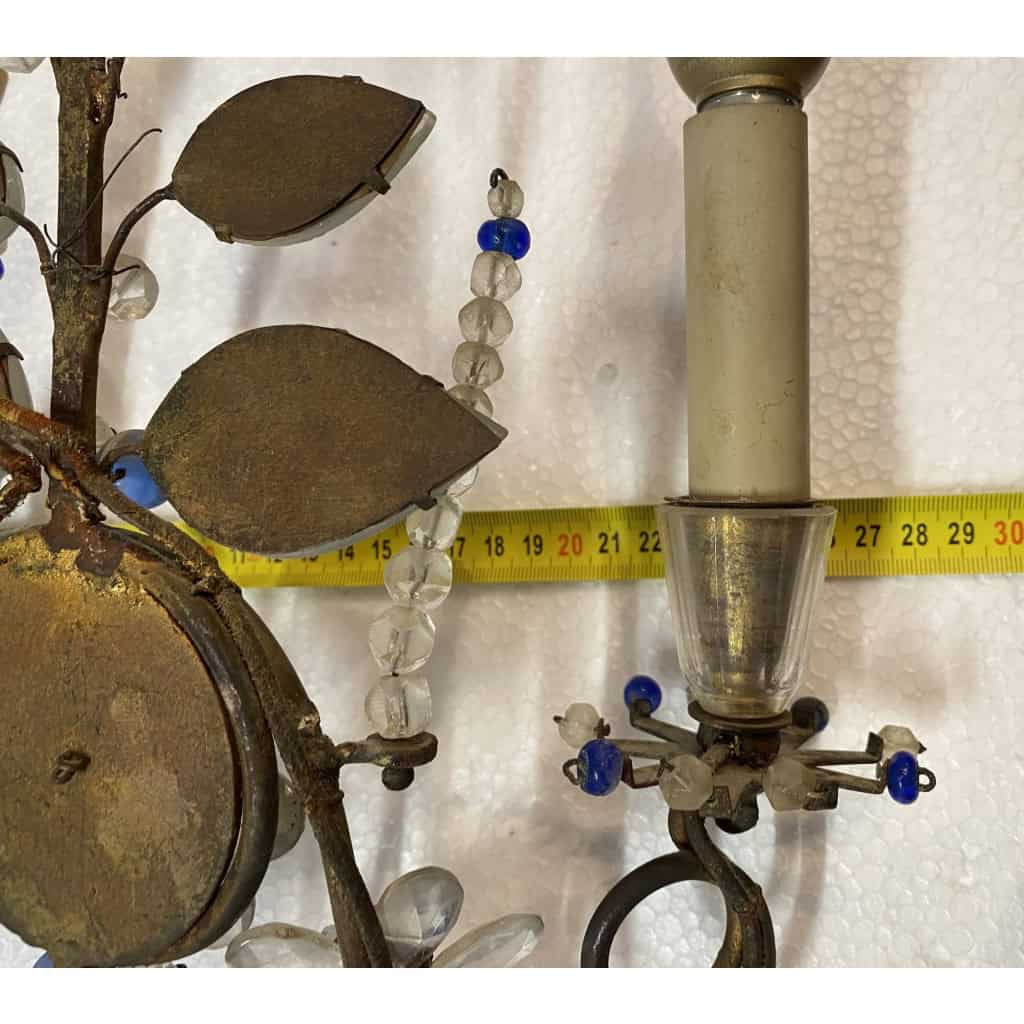 1950/70′ Paire d’Appliques à la Marguerite Maison Baguès Avec Perles De Verre Bleues | Biron 1950/70′ Paire d’Appliques à la Marguerite Maison Baguès Avec Perles De Verre Bleues