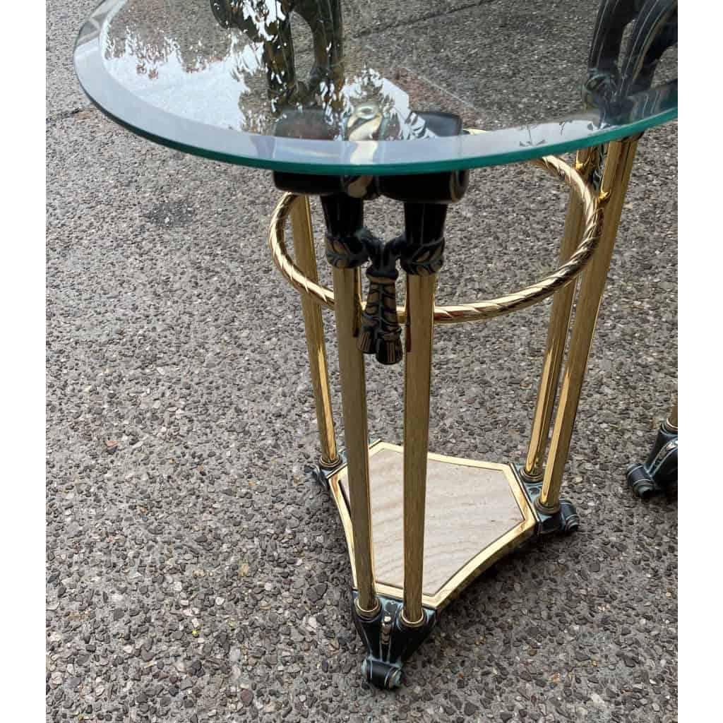 1970′ Paire de Guéridons Bronze Patiné Et Métal Doré Dans Le Gout De Weisweiler