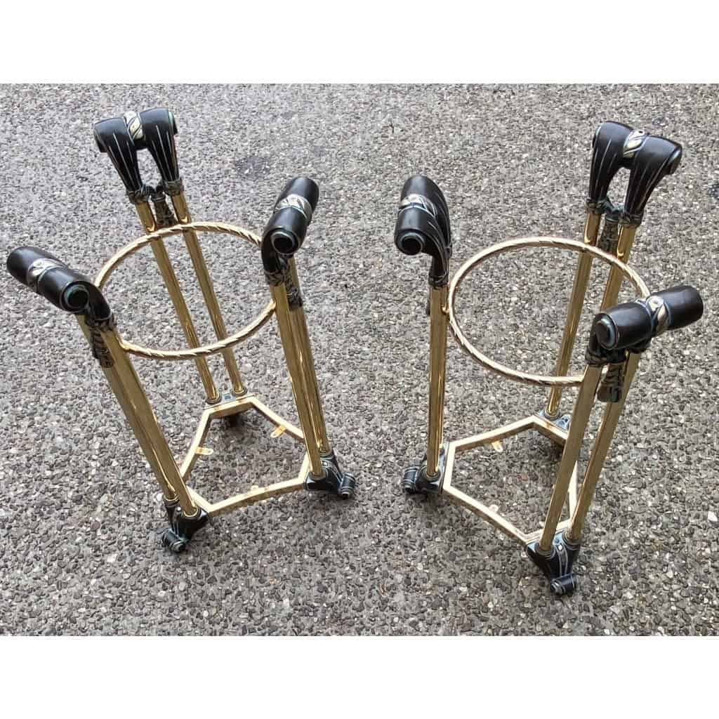1970′ Paire de Guéridons Bronze Patiné Et Métal Doré Dans Le Gout De Weisweiler