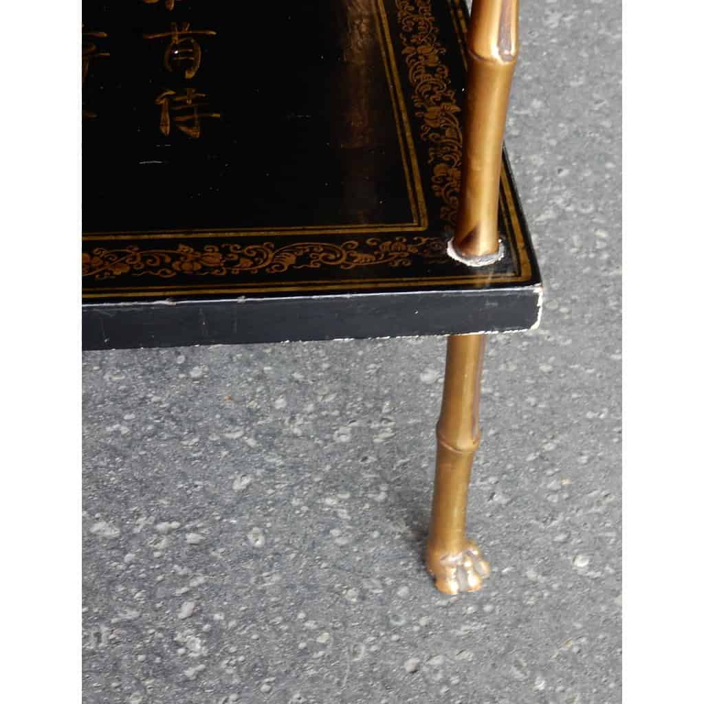 1950′ Table Maison Baguès Décor Bambou en Bronze Doré Avec Plateaux Laque de Chine