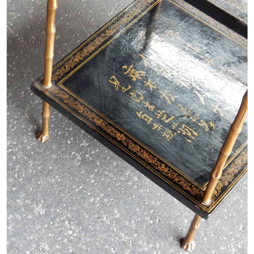 1950′ Table Maison Baguès Décor Bambou en Bronze Doré Avec Plateaux Laque de Chine