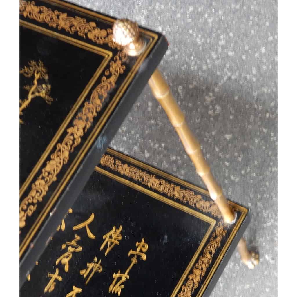 1950′ Table Maison Baguès Décor Bambou en Bronze Doré Avec Plateaux Laque de Chine