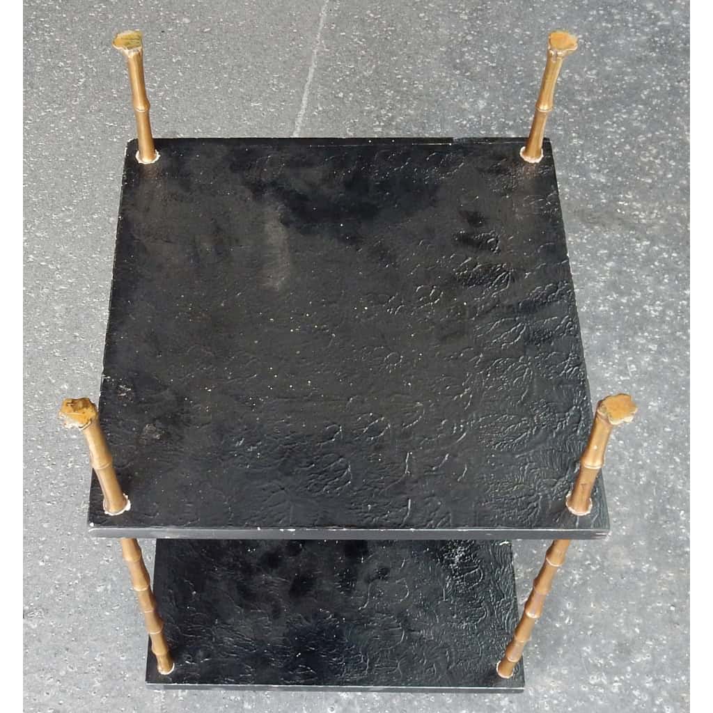 1950′ Table Maison Baguès Décor Bambou en Bronze Doré Avec Plateaux Laque de Chine