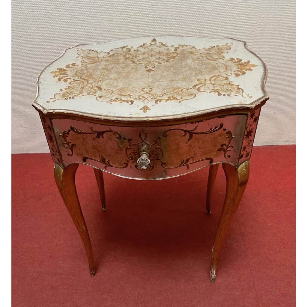 1950′ Commode Arbalète 1 Tiroir Bois Doré Et Metacrylate Eglomise Maison Bagués | Biron ||||||||
