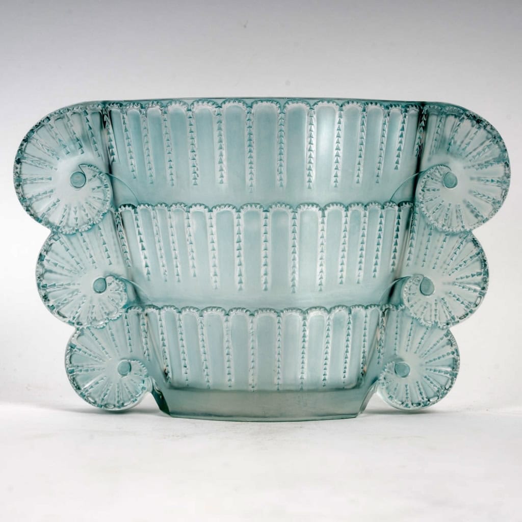 Vase « Jaffa » verre blanc patiné turquoise de René LALIQUE | Biron |||||||
