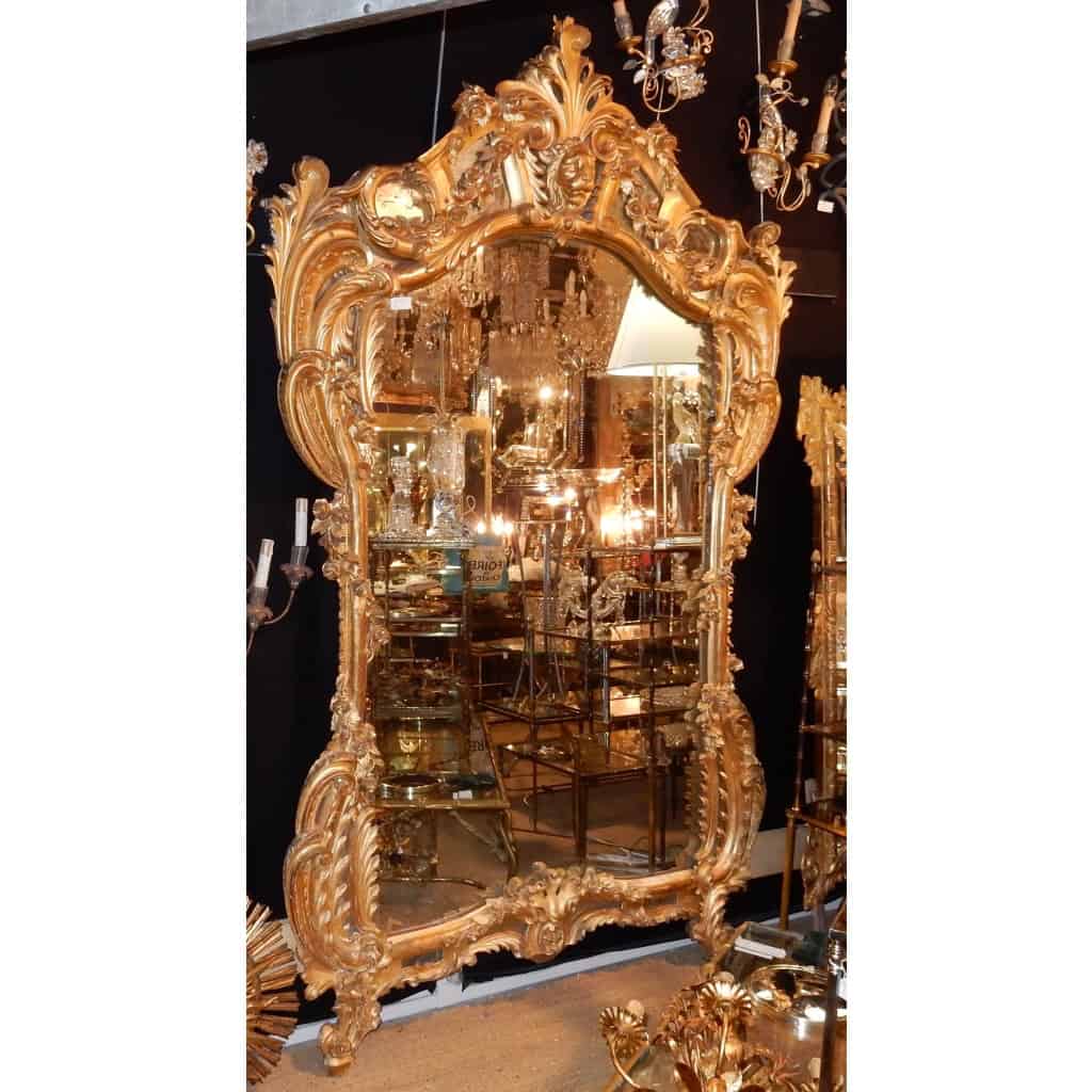 1850′ Miroir de Style Louis 15 en Bois Doré Glace Mercure 2