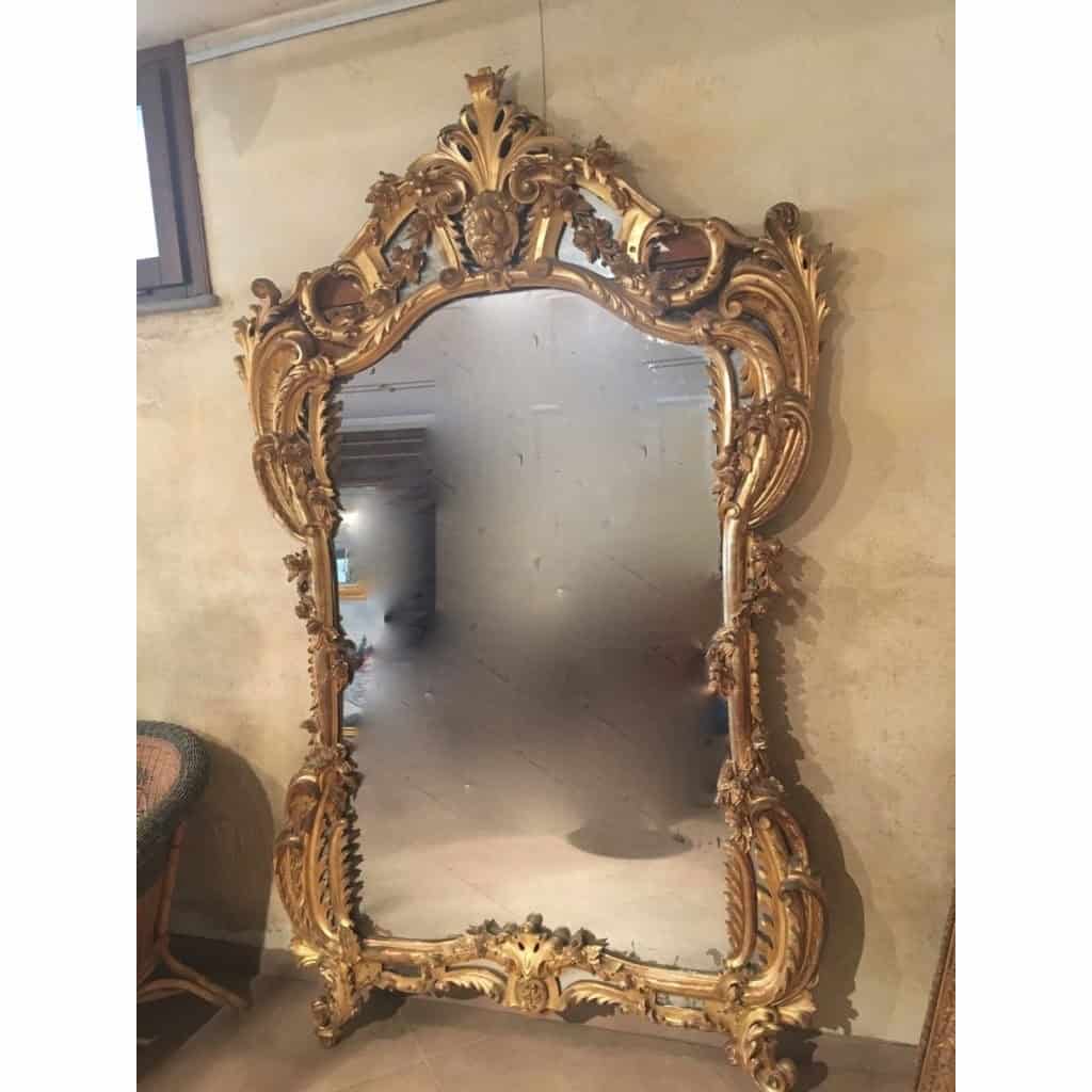 1850′ Miroir de Style Louis 15 en Bois Doré Glace Mercure 3