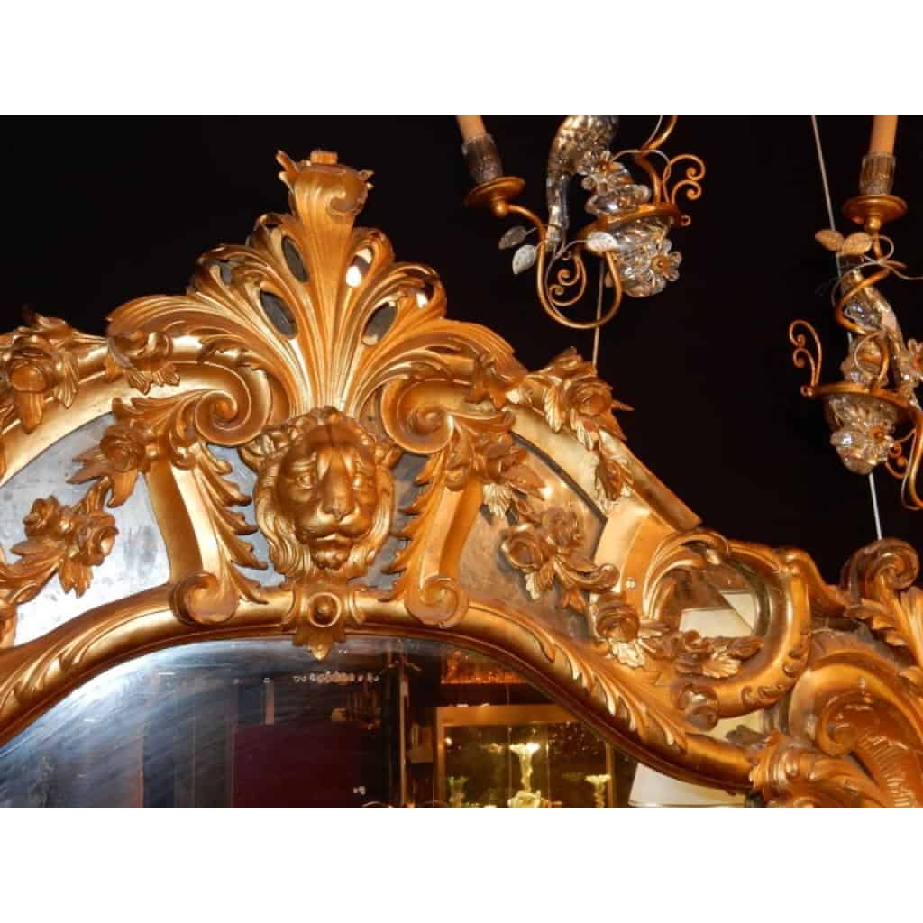1850′ Miroir de Style Louis 15 en Bois Doré Glace Mercure 6