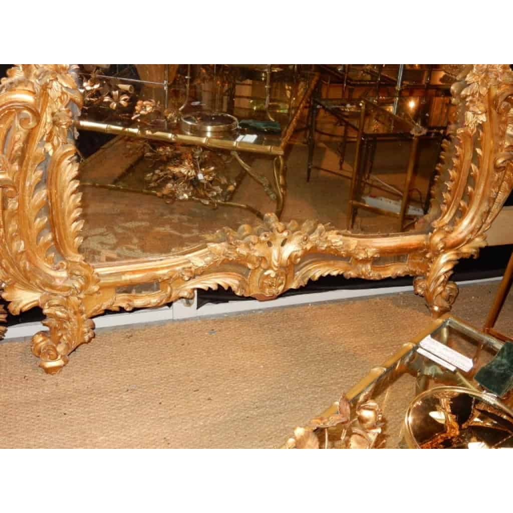 1850′ Miroir de Style Louis 15 en Bois Doré Glace Mercure 7
