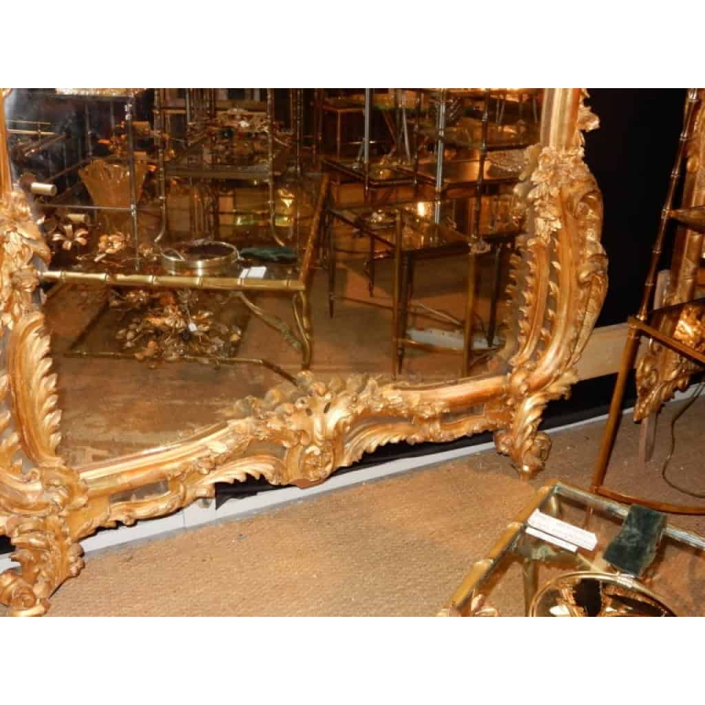 1850′ Miroir de Style Louis 15 en Bois Doré Glace Mercure 8