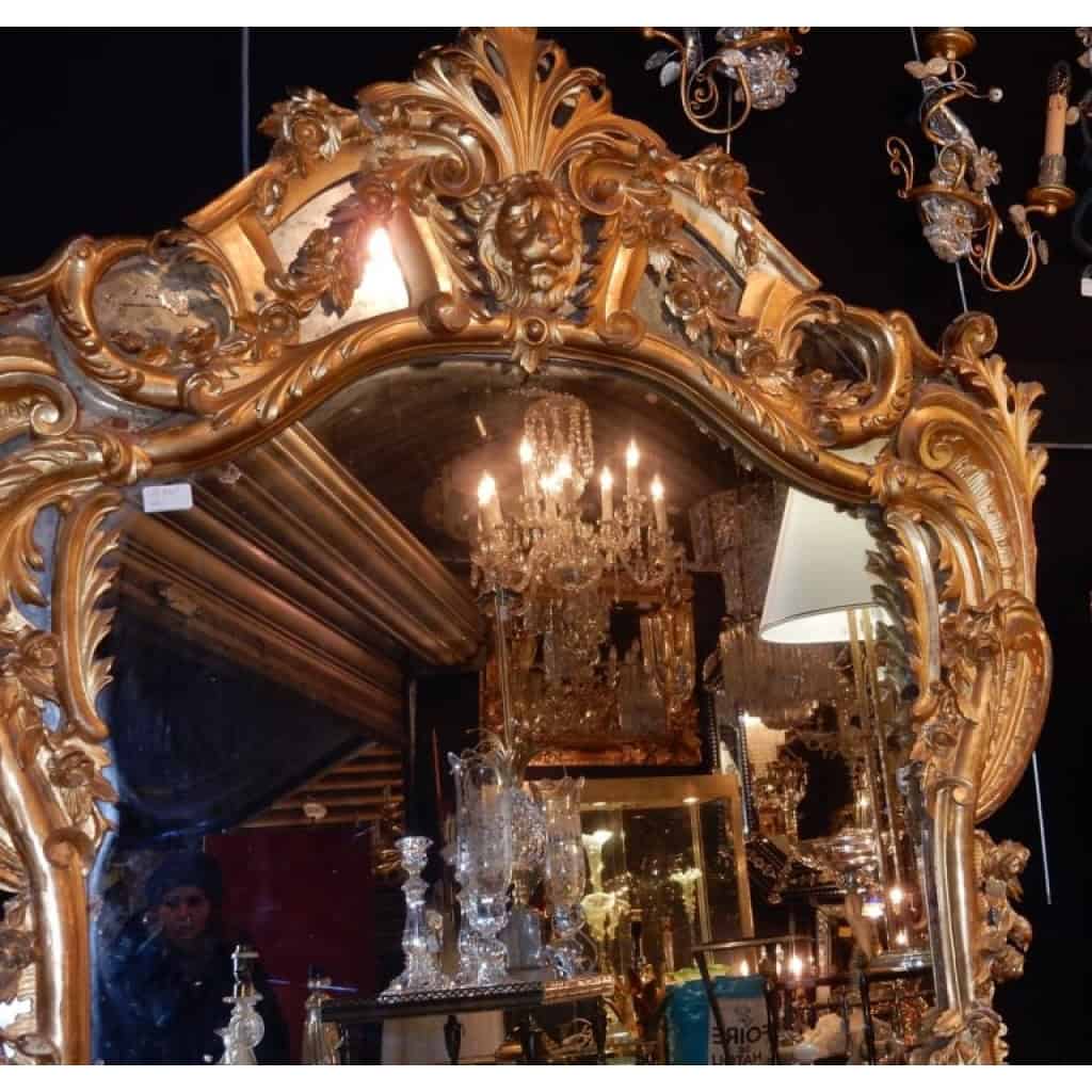 1850′ Miroir de Style Louis 15 en Bois Doré Glace Mercure 9